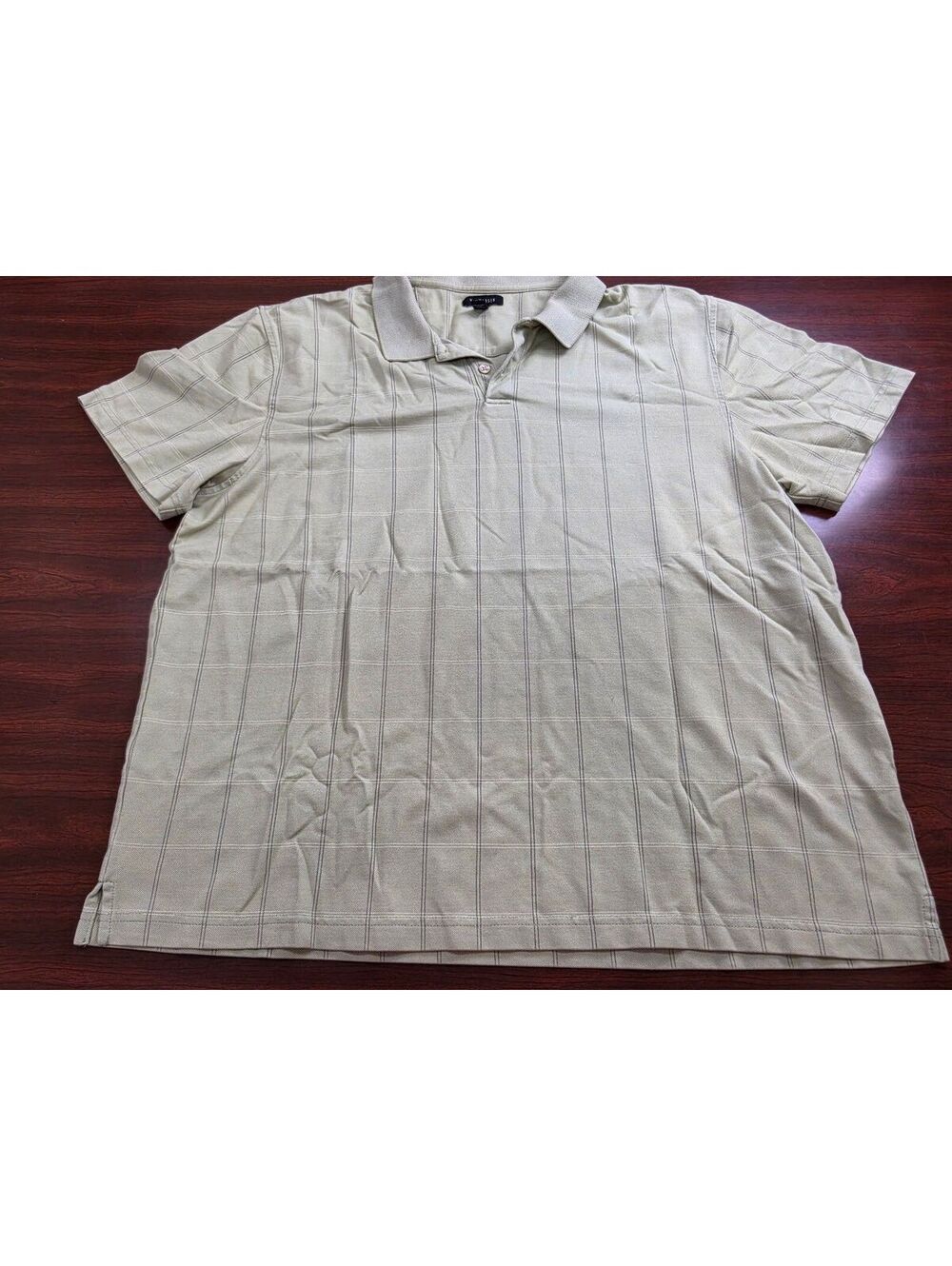 Van Heusen Polo Shirt XXL Green Plaid Short Sleeve Casual Golf Button Dadcore